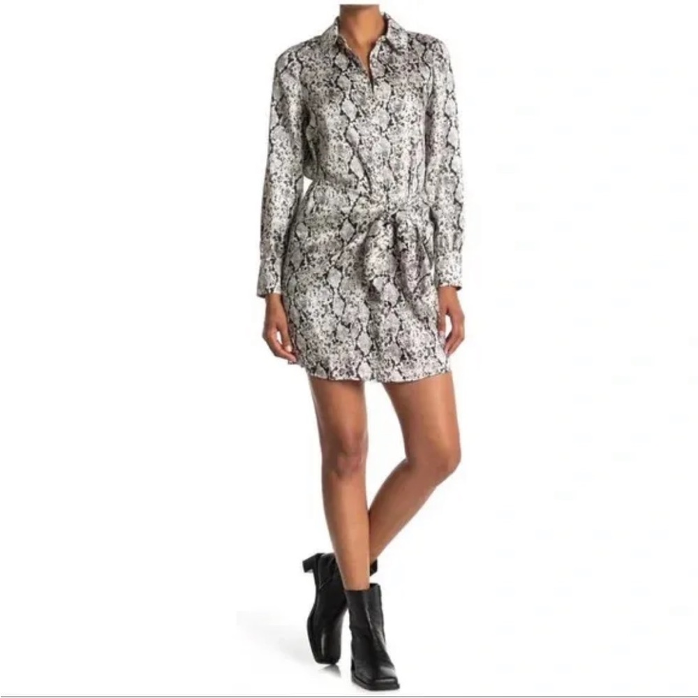 Cinq A Sept Gaby Tie-Front Snake Python Long Sleeve Shirt Dress